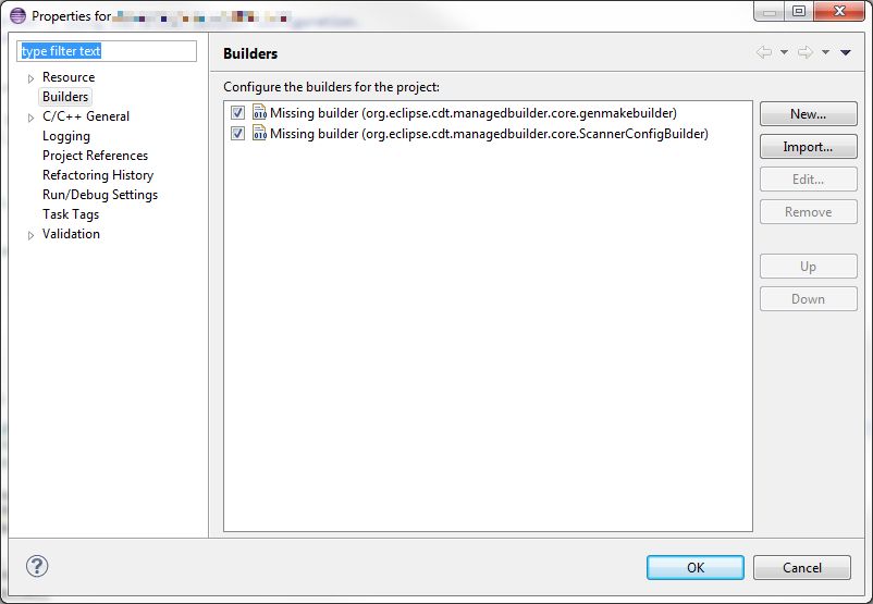 Screenshot of project preferences window